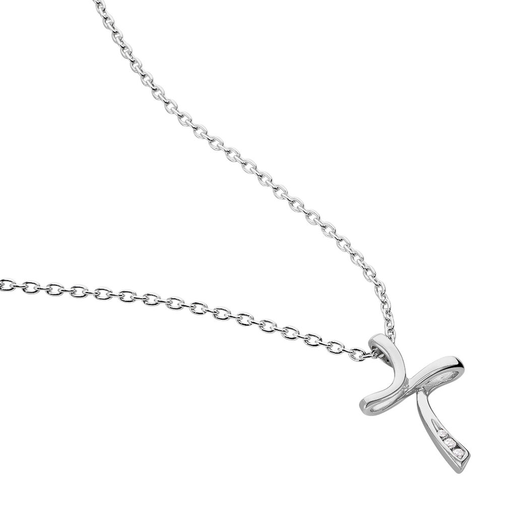 Damen Collier Silber 925 Zirkonia Wei&szlig; Religi&ouml;ses Kreuz