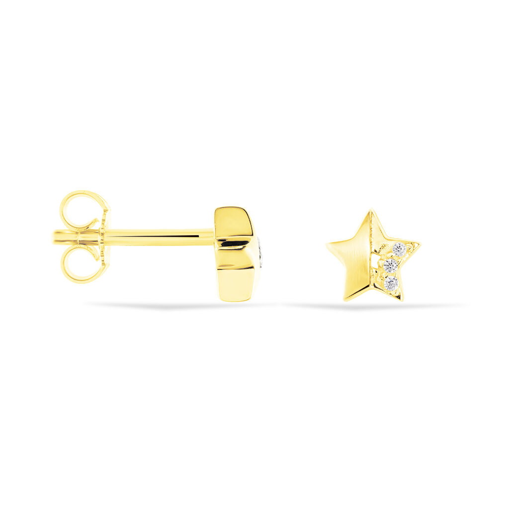 Kinder Ohrstecker Gold Bicolor 375 (9 Karat) Zirkonia Wei&szlig; Stern