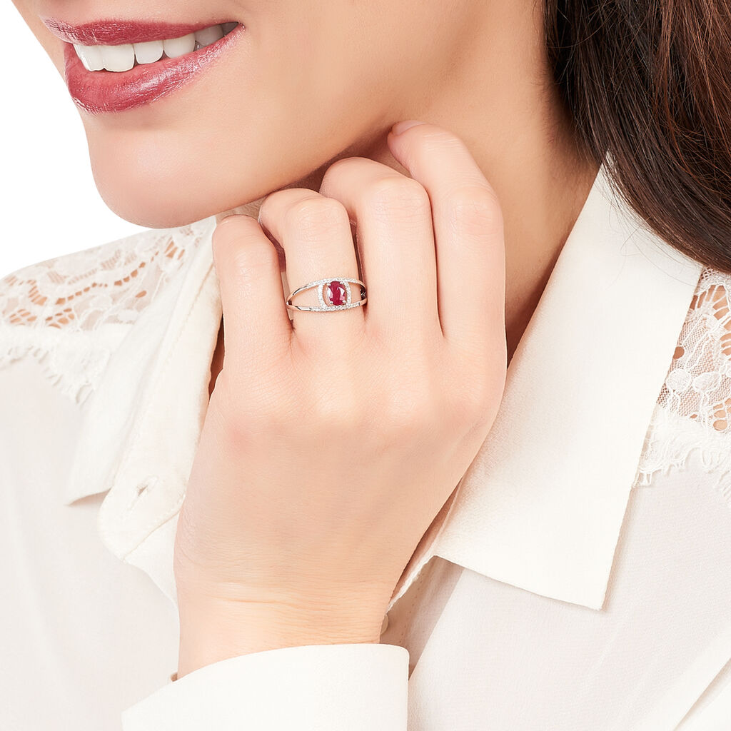 Bague Agathe Or Blanc Rubis Et Diamant - Spannringe Damen | OROVIVO