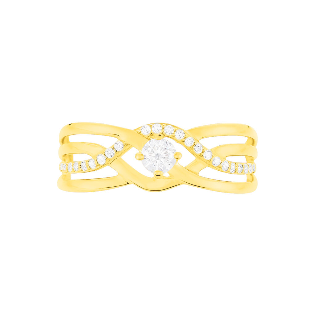 HARMONIA Damen Ring Gold 375 (9 Karat) Zirkonia Wei&szlig; 0,17 ct Welle