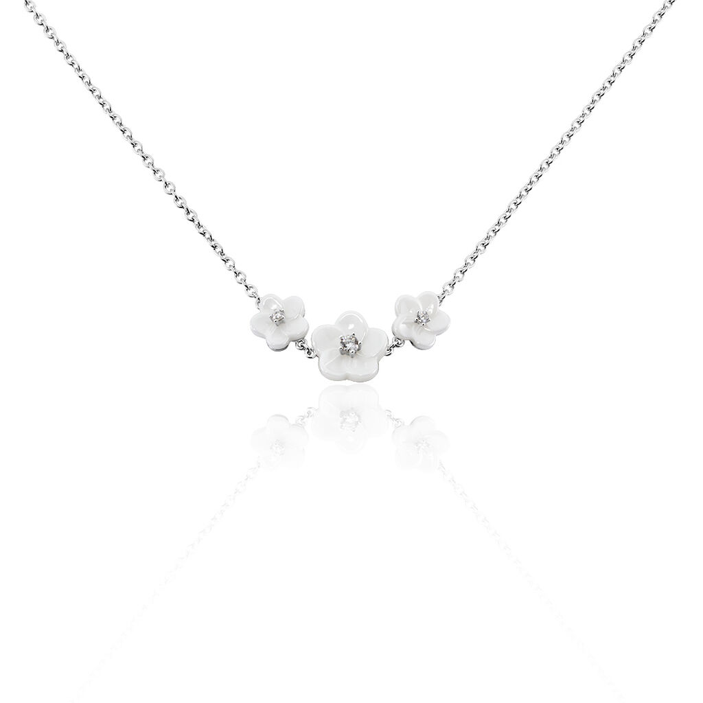 Collier Argent Rhodie Harione 3 Fleurs Ceramique - Spannringe Damen | OROVIVO