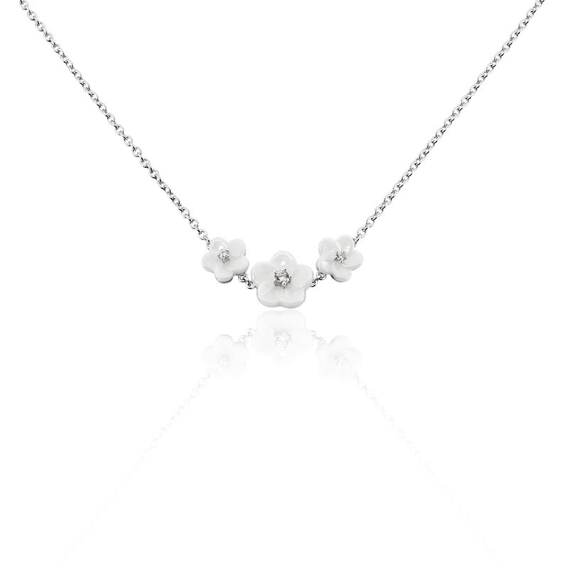 Collier Argent Rhodie Harione 3 Fleurs Ceramique - Spannringe Damen | OROVIVO