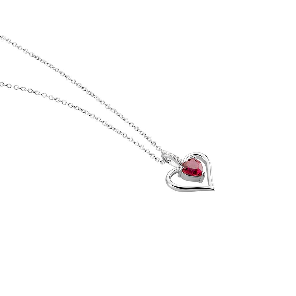 ARIDA HERZ Damen Collier Silber 925 Zirkonia Rot 0,16 ct Herz B 1,2 mm