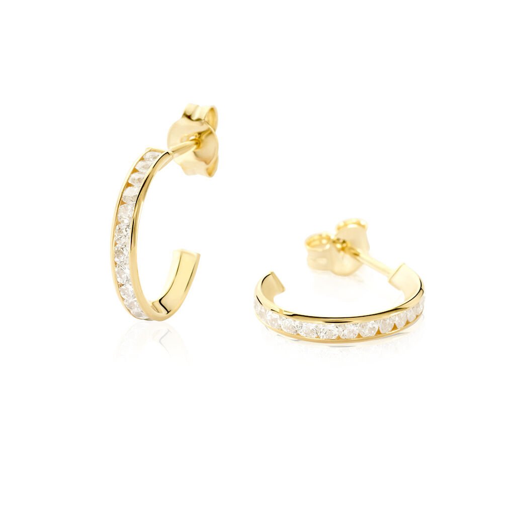 Annia Damen Ohrstecker Gold 375 (9 Karat) Zirkonia Wei&szlig;