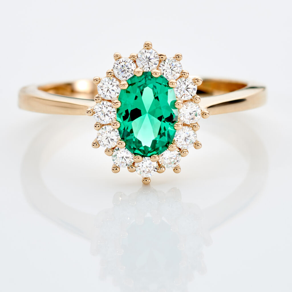 LACEY Damen Ring Vergoldet 750 Zirkonia Gr&uuml;n Oval