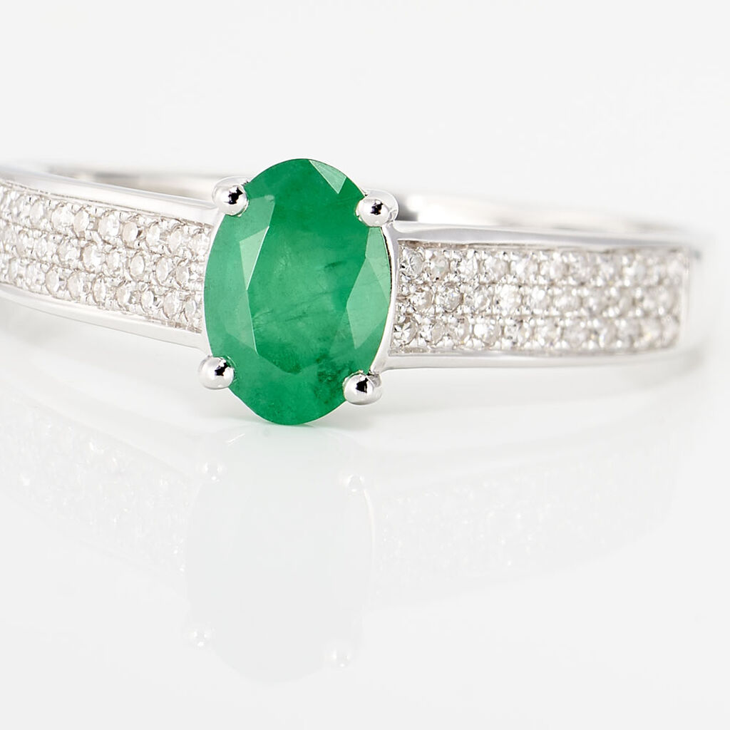 Bague Crista Or Blanc Emeraude Et Diamant - Spannringe Damen | OROVIVO