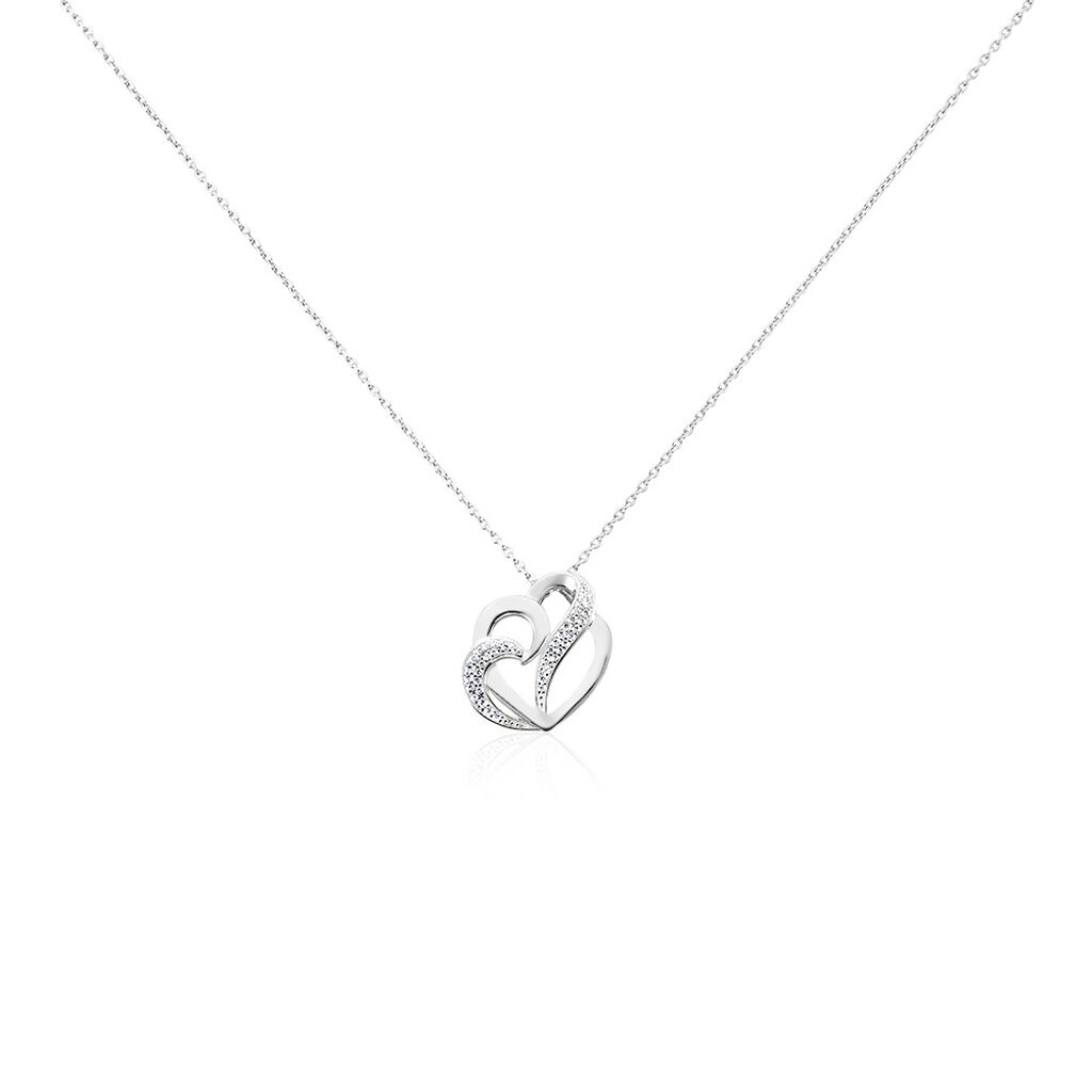 ALYSSJA HERZ 6 Damen Collier Silber 925 Zirkonia Weiß Doppelherz, Collier mit Stein