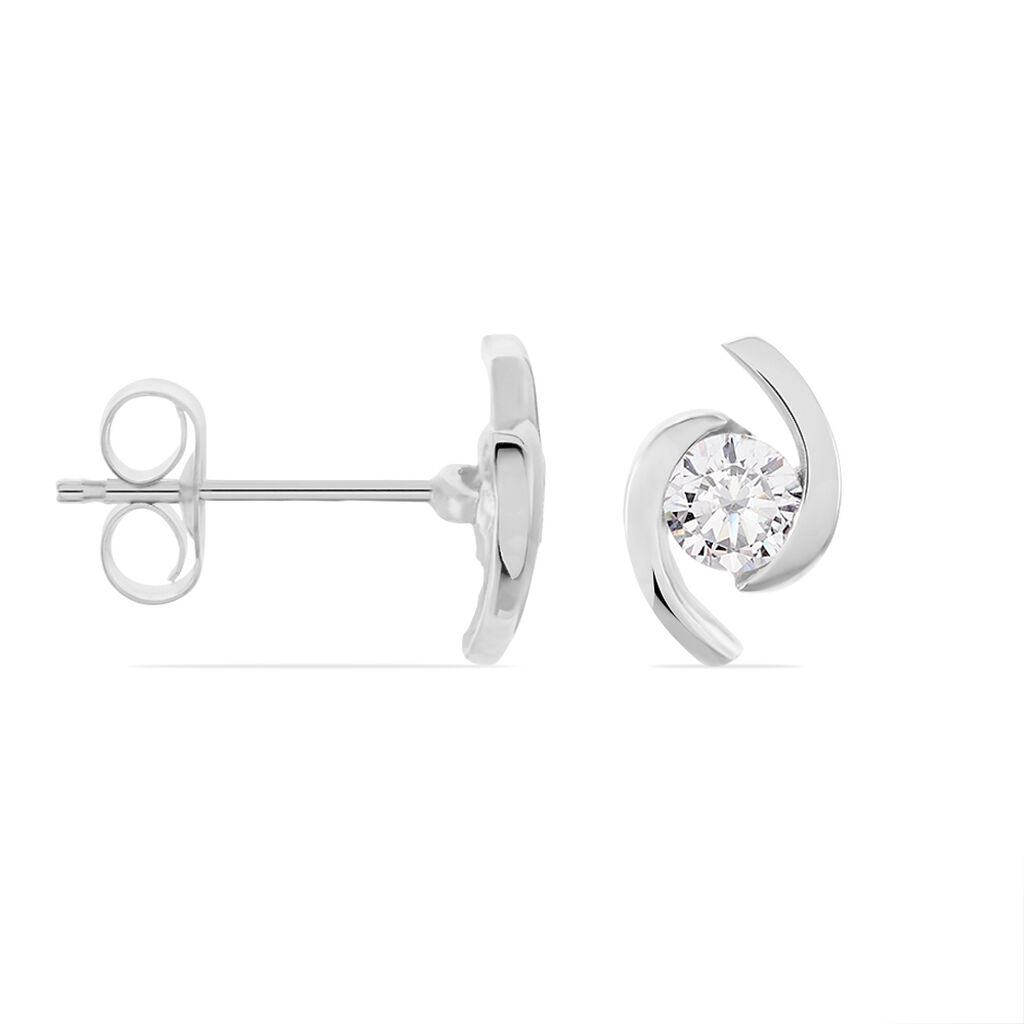 Damen Ohrstecker Wei&szlig;gold 375 (9 Karat) Zirkonia Wei&szlig; 0,97 ct