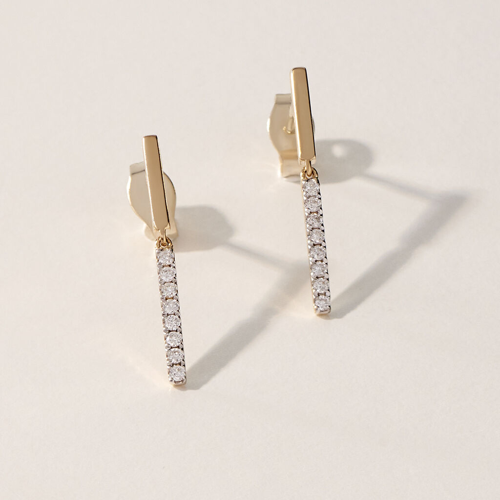 Damen Ohrringe Lang Gold Bicolor 375 Diamant 0,11ct Barren Line 2  - Ohrringe mit Stein Damen | OROVIVO