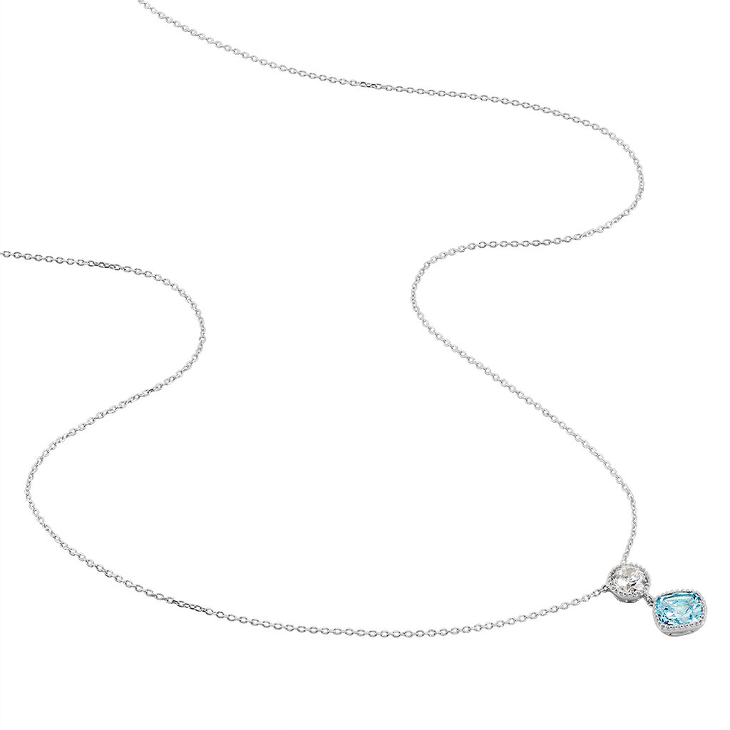 Damen Collier Weißgold 375 Topas Blau 2,08ct Viereck Bloom - Halsketten Damen | OROVIVO
