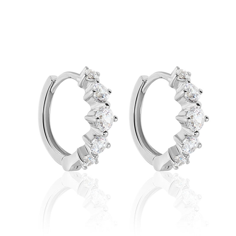 ALICE 2 Damen Creolen Wei&szlig;gold 375 (9 Karat) Zirkonia Wei&szlig; 1,15 ct Barren - Creolen Damen | OROVIVO