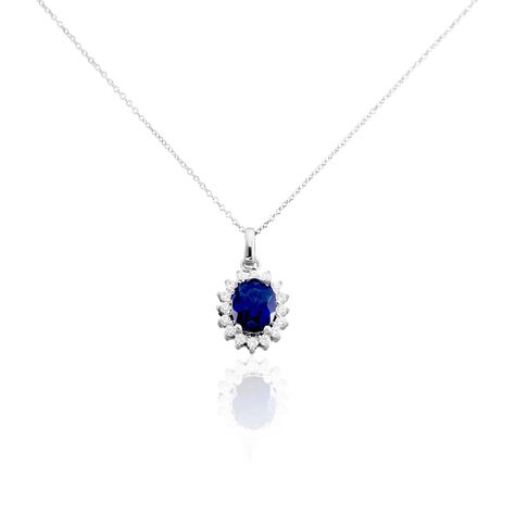 Damen Collier Silber Silber 925 Glas Blau Sinya 47cm - Halsketten Damen | OROVIVO
