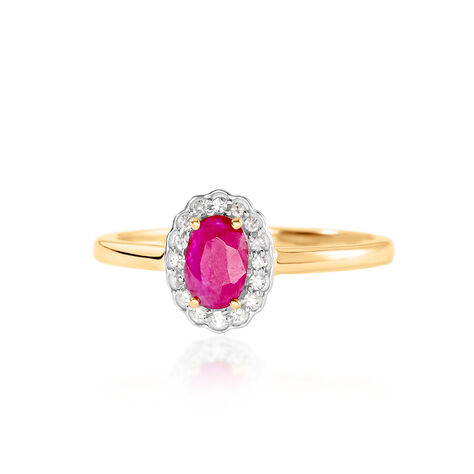 EDELGARD Damen Ring Gold 585 (14 Karat) Rubin Rot 0,5 ct Oval