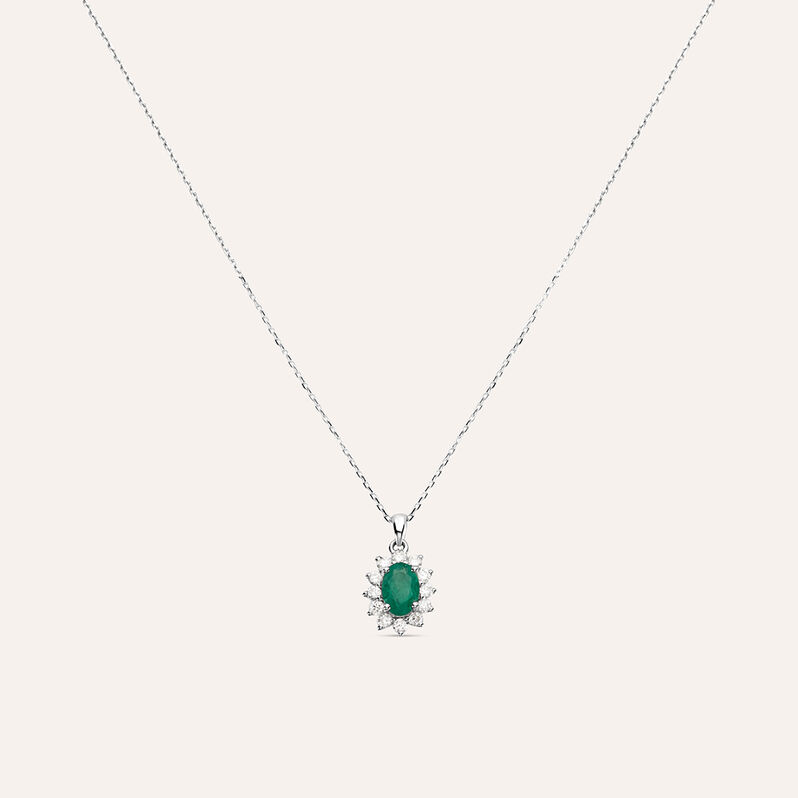 Collana Charlotte Oro Bianco Smeraldo Diamante - Spannringe Damen | OROVIVO