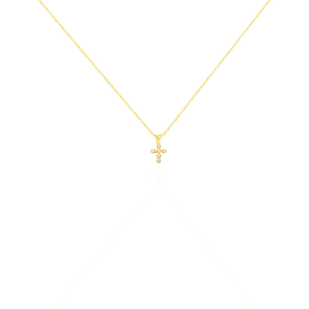 Familie Collier Gold 375 Zirkonia Religiöses Kreuz Enke, Collier mit Stein