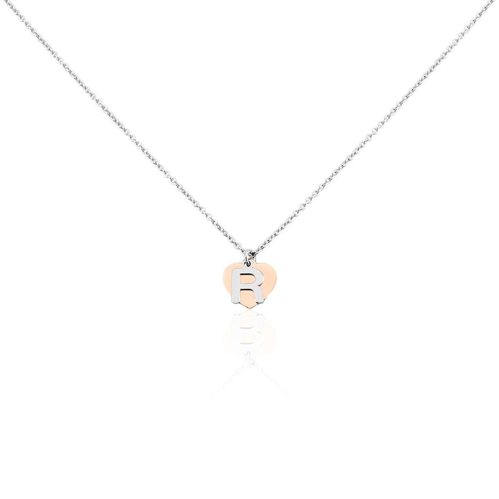 🦚 Damen Halskette Silber 925 Bicolor Buchstabe R, Collier ohne Stein