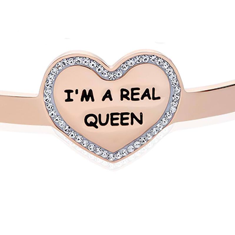 Bangle I'm a real queen in acciaio rosato e strass - Spannringe Damen | OROVIVO
