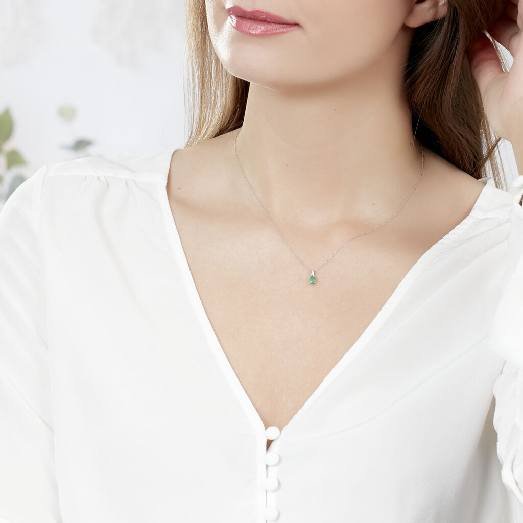 Collier Charmante Or Blanc Emeraude Et Diamant - Spannringe Damen | OROVIVO