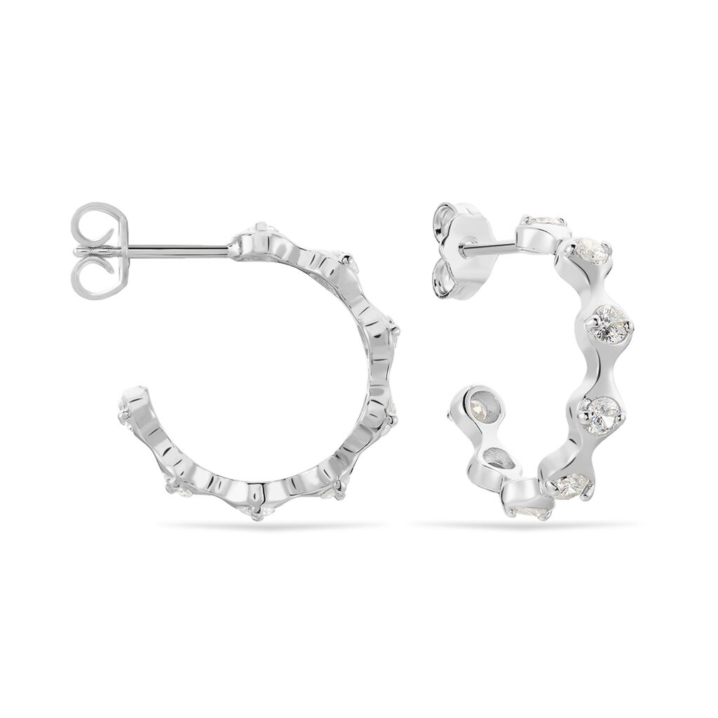 JAGODA Damen Creolen Silber 925 Glas Wei&szlig; B 3 mm