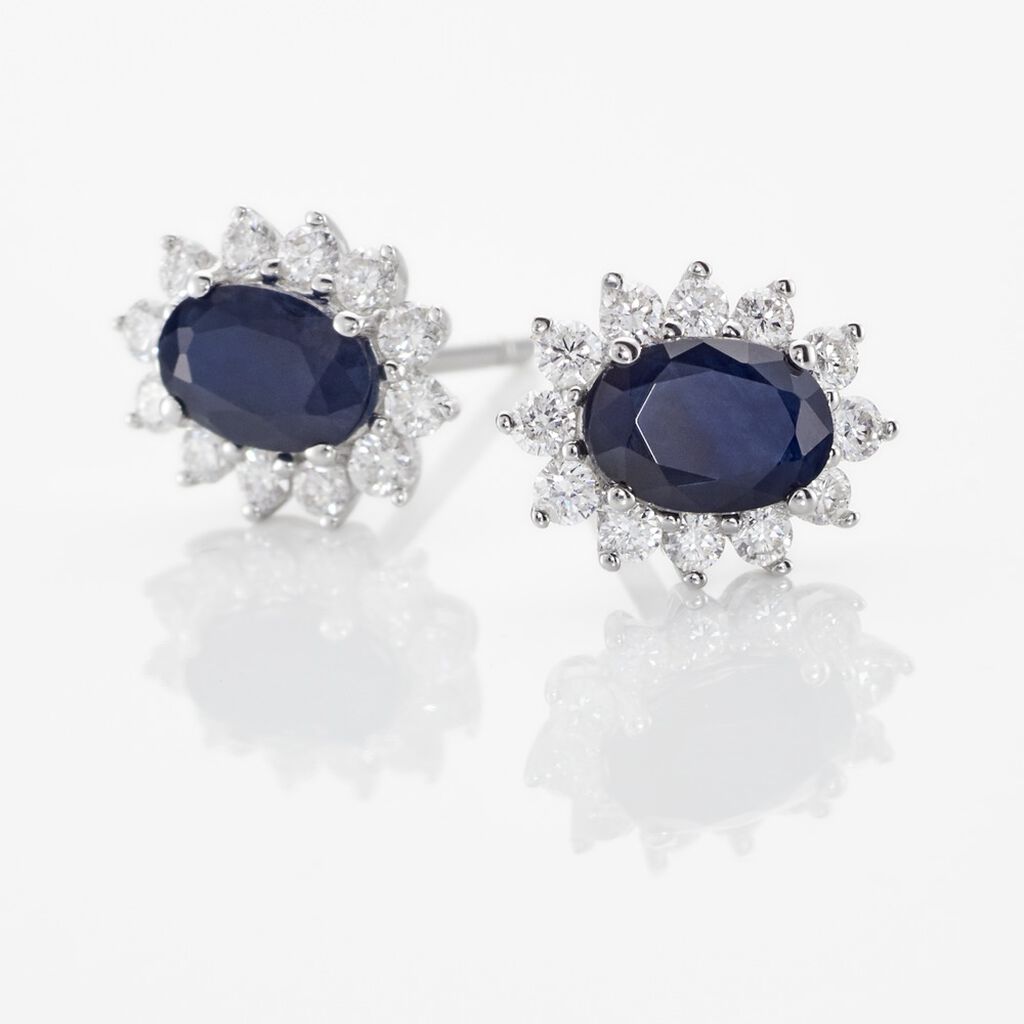Kate Damen Ohrstecker Weißgold 375 (9 Karat) Saphir Blau 1,14 ct Oval - Ohrstecker Damen | OROVIVO