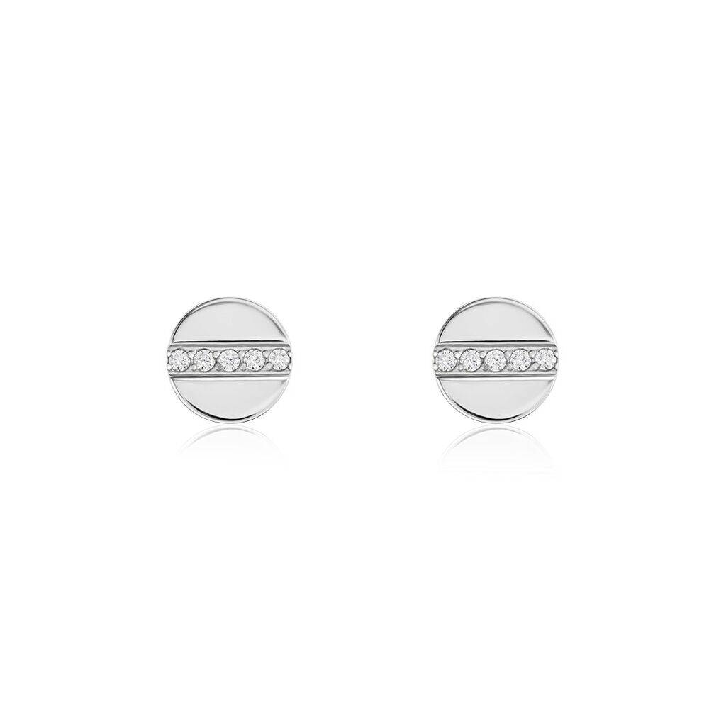 CRYSTAL Damen Ohrstecker Titan Zirkonia Weiß 0,05 ct Kreis, Ohrstecker mit Stein