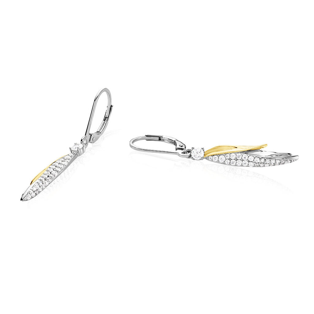 PAMINA Damen Ohrringe Lang Silber Bicolor Gelb/Silber 925 Zirkonia Weiß 0,28 ct Palmblatt, Ohrringe Lang mit Stein