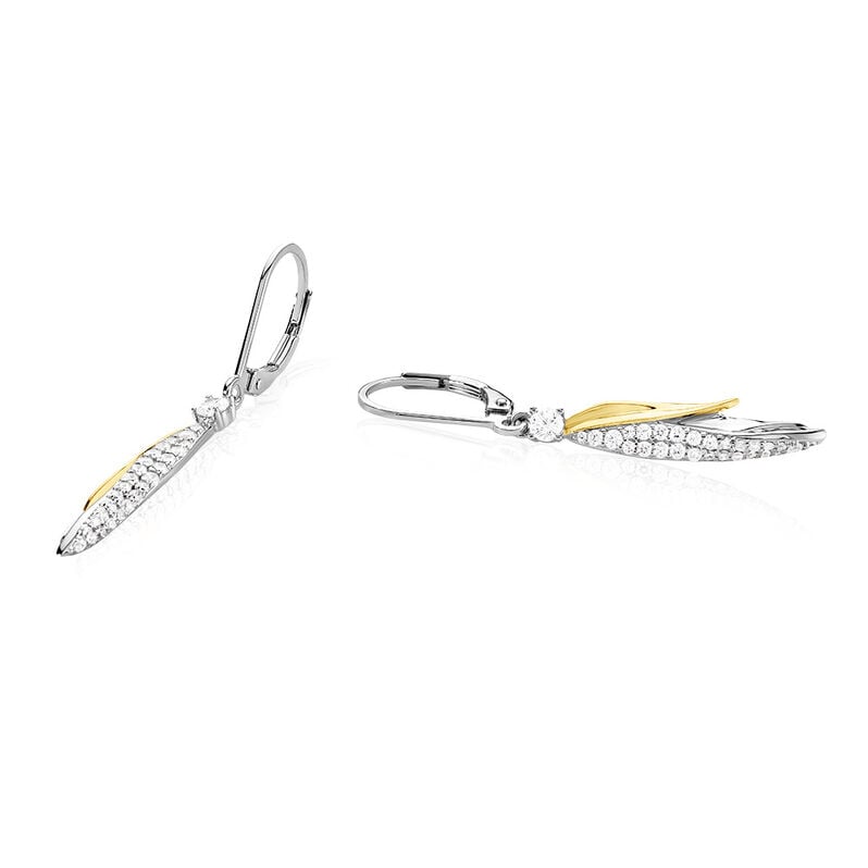 PAMINA Damen Ohrringe Lang Silber Bicolor Gelb/Silber 925 Zirkonia Wei&szlig; 0,28 ct Palmblatt - Ohrringe mit Stein Damen | OROVIVO