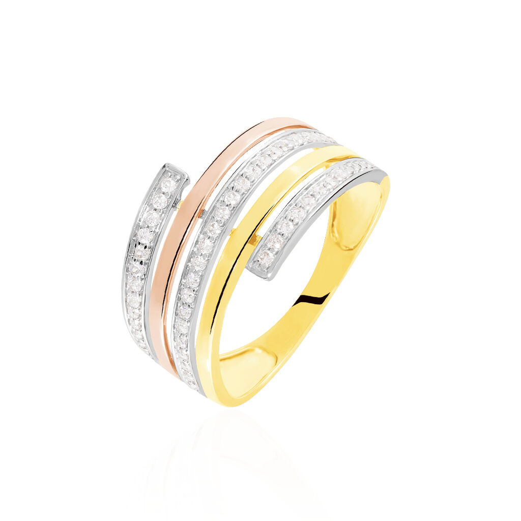 AELAIG Damen Ring Gold Tricolor 375 (9 Karat) Zirkonia Weiß 0,35 ct, Ring mit Stein