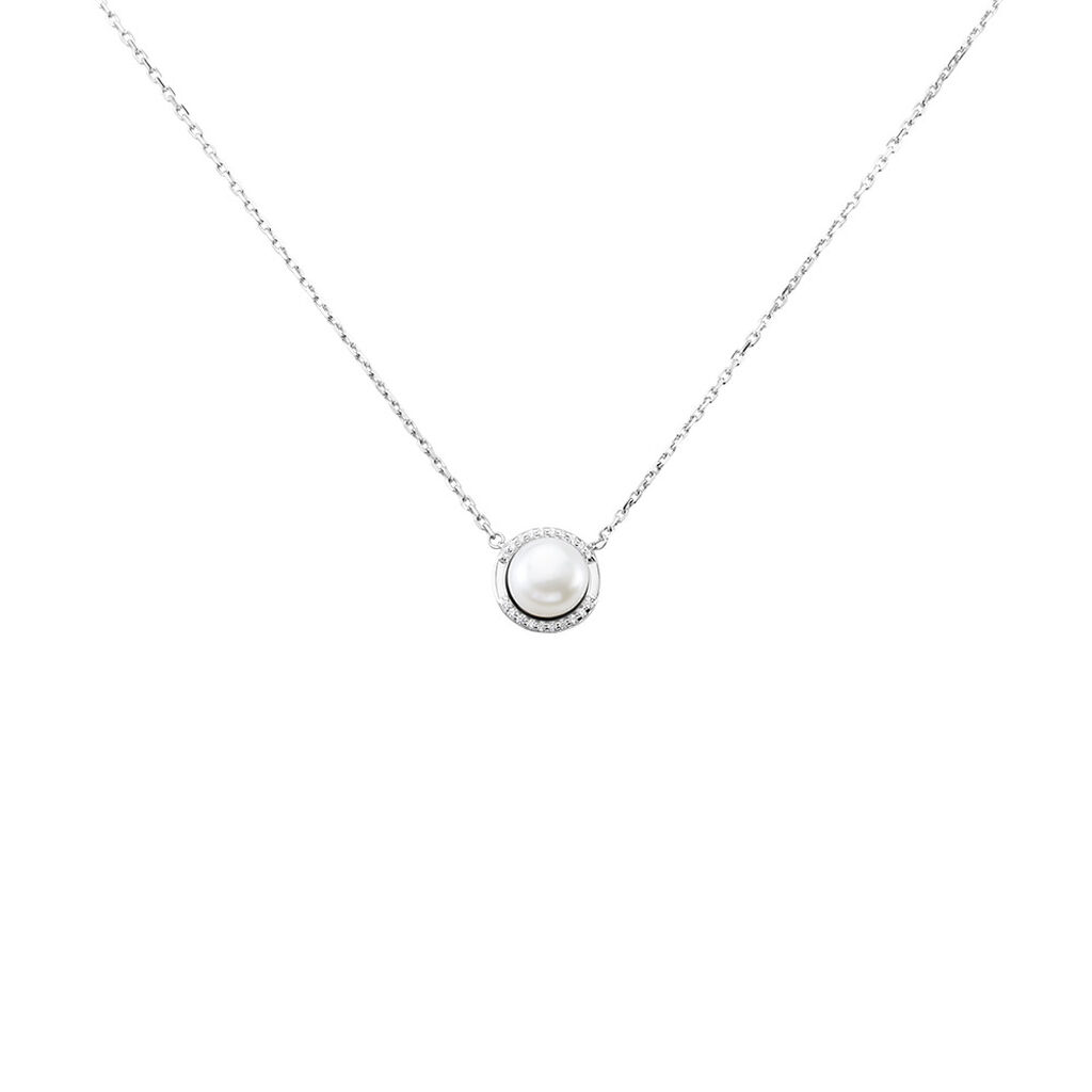 🦚 Damen Collier Silber 925 Zuchtperle Weiß Xenia, Collier mit Stein