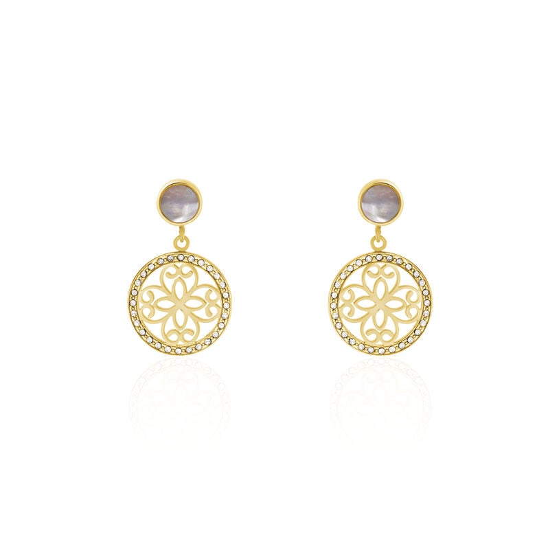 MITKA 1 Damen Ohrringe Lang Edelstahl vergoldet Kristall Wei&szlig; 0,11 ct Rosette - Ohrringe mit Stein Damen | OROVIVO