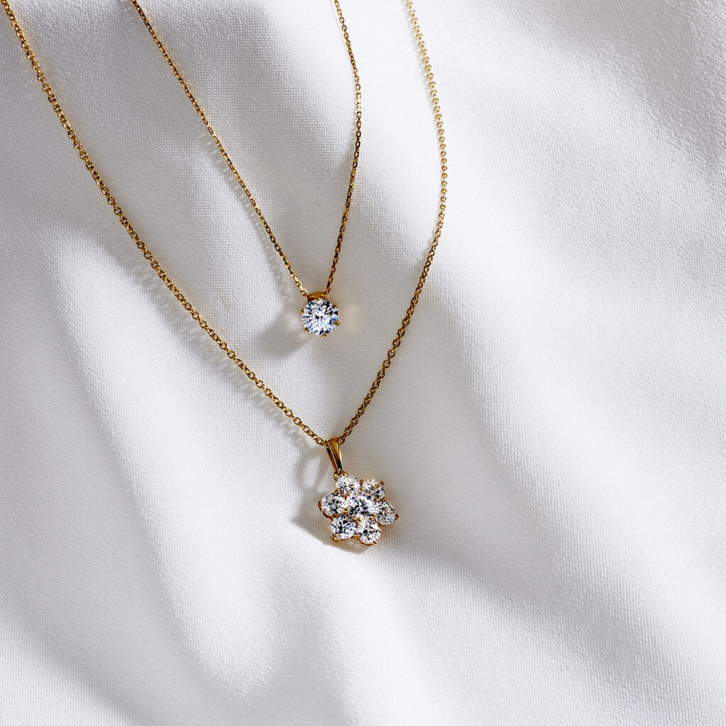 Damen Collier Gold 375 (9 Karat) Zirkonia Weiß 3,84 ct Blume - Halsketten Damen | OROVIVO