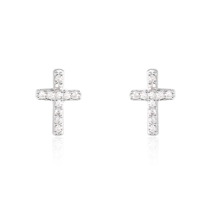 DEBORAH Damen Ohrstecker Silber 925 Zirkonia Wei&szlig; 0,33 ct Religi&ouml;ses Kreuz - Ohrstecker Damen | OROVIVO