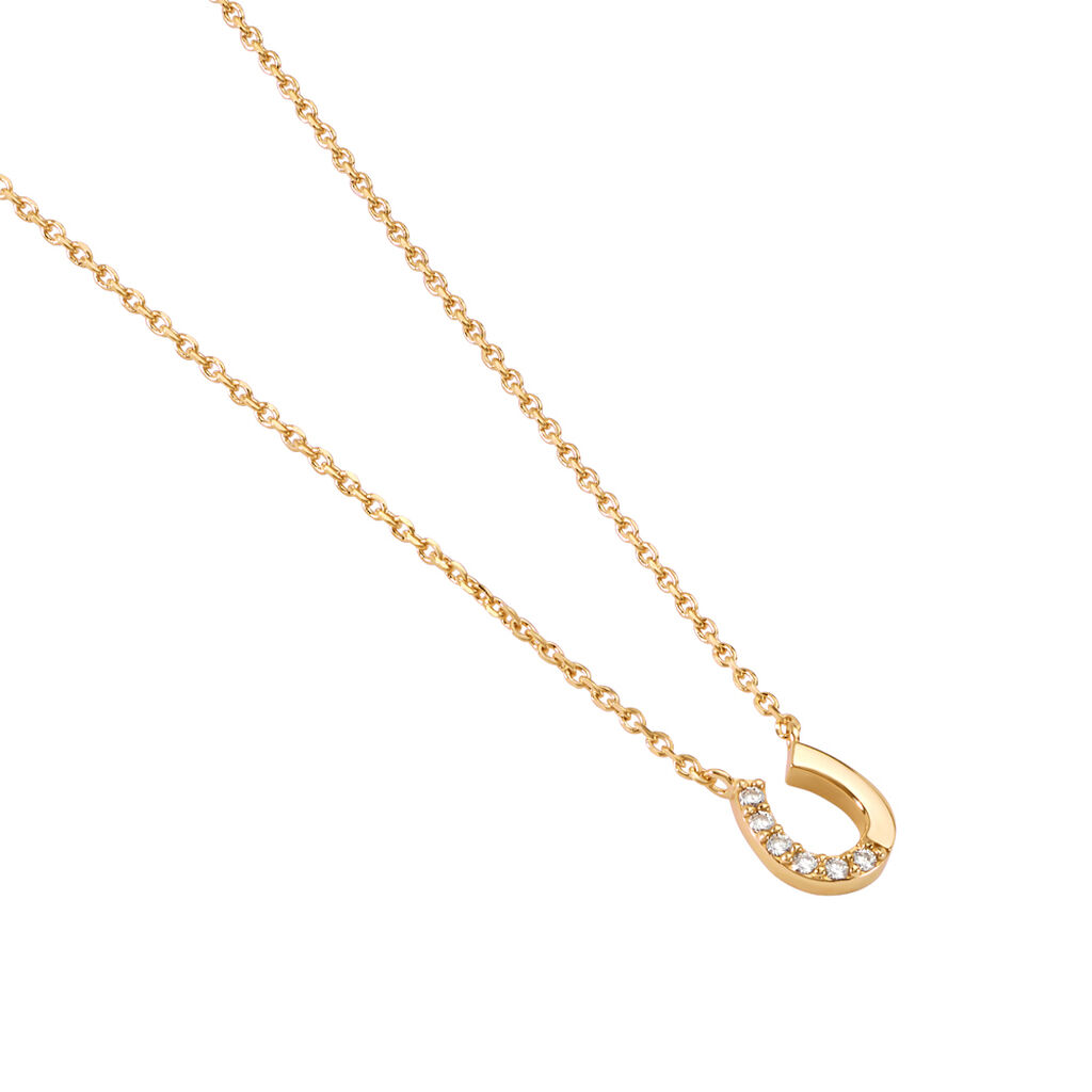 KHLOE Damen Collier Vergoldet Zirkonia Wei&szlig; Talisman Hufeisen