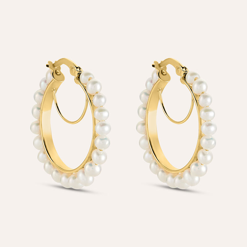 Orecchini A Cerchio Gabrielle Oro Giallo Perla D'Acqua Dolce - Spannringe Damen | OROVIVO