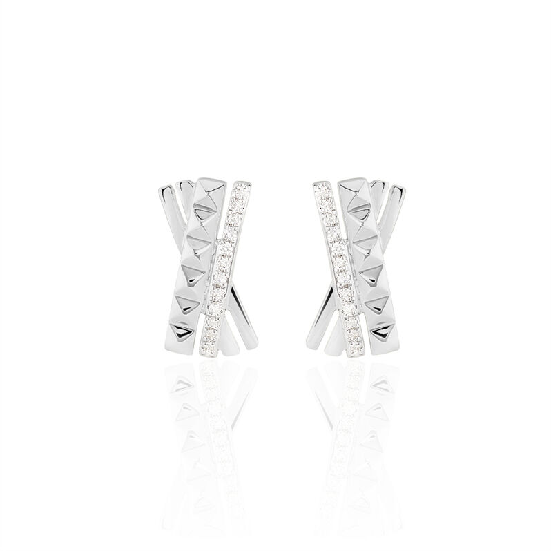 Boucles D'oreilles Puces Cypris Or Blanc Diamant - Spannringe Damen | OROVIVO