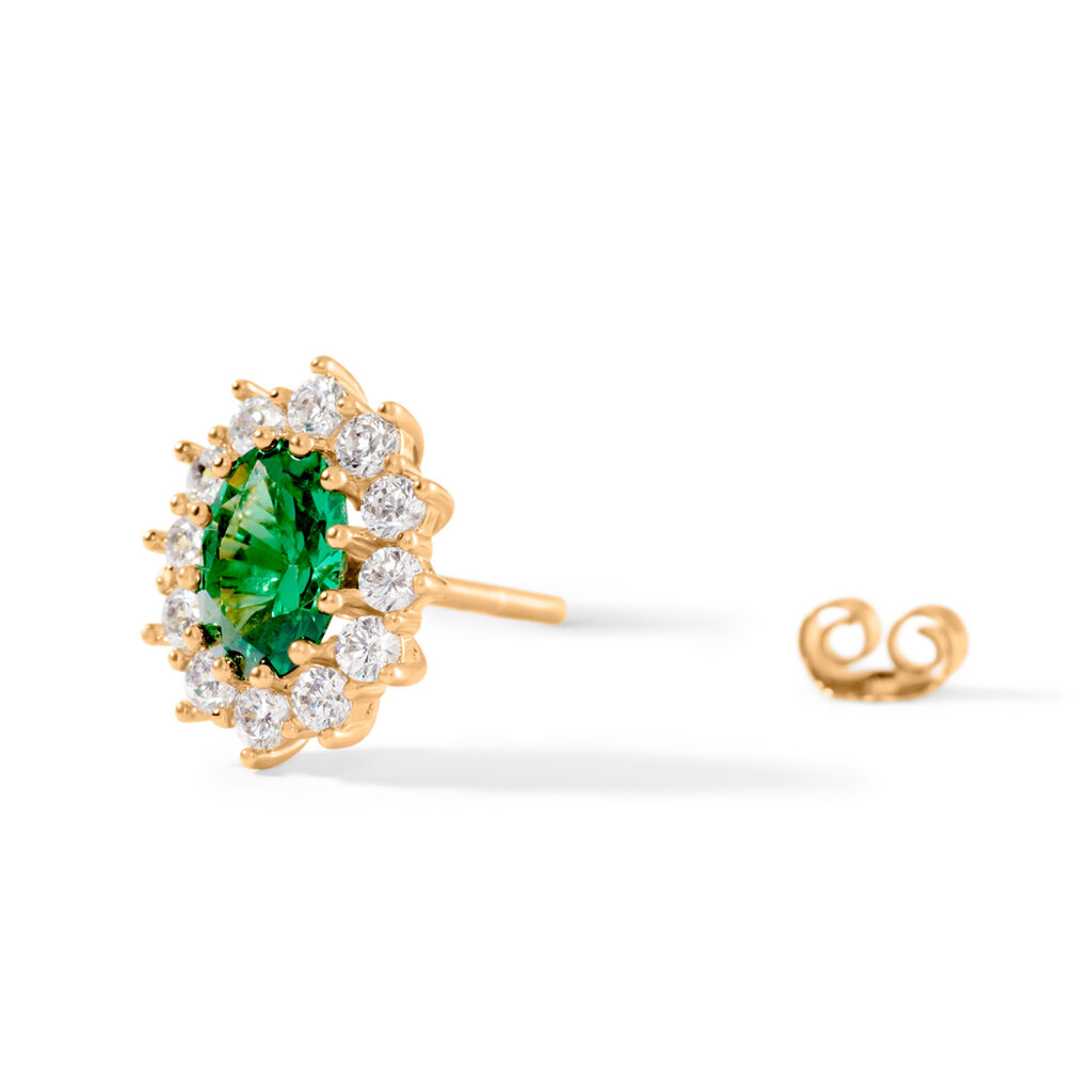 LACEY Damen Ohrstecker Vergoldet 750 Zirkonia Gr&uuml;n Oval