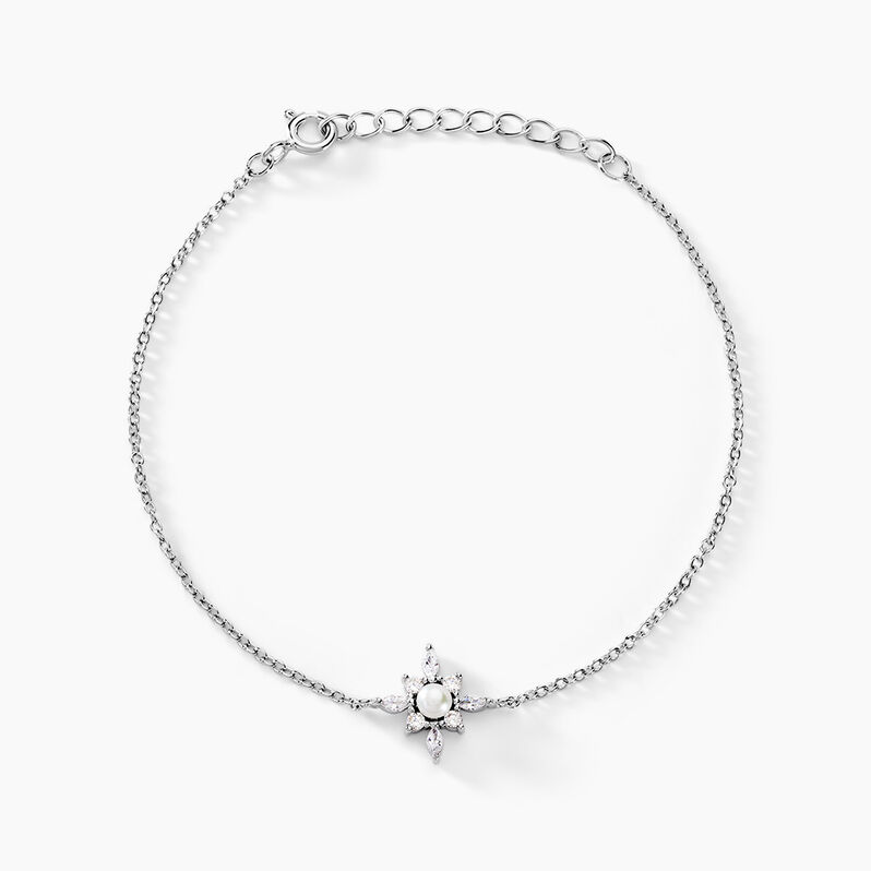 Bracelet Rhoda Argent Weiss Perle De Culture Oxyde De Zirconium - Spannringe Damen | OROVIVO