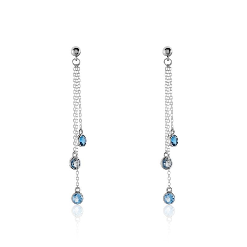 EBI Damen Ohrringe Lang Wei&szlig;gold 375 (9 Karat) Topas Swiss Blue 0,55 ct - Ohrh&auml;nger Damen | OROVIVO