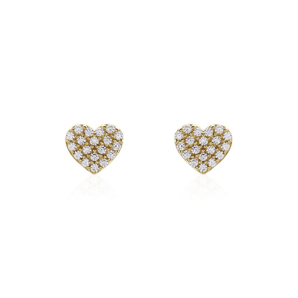 DARLEEN Damen Ohrstecker Gold 375 (9 Karat) Zirkonia Weiß Herz - Ohrstecker Damen | OROVIVO