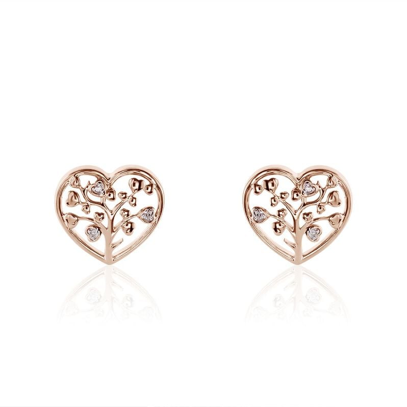 RIANA Damen Ohrringe Lang Silber rosevergoldet 925 Diamant Wei&szlig; 0,020 ct Herz - Ohrringe mit Stein Damen | OROVIVO