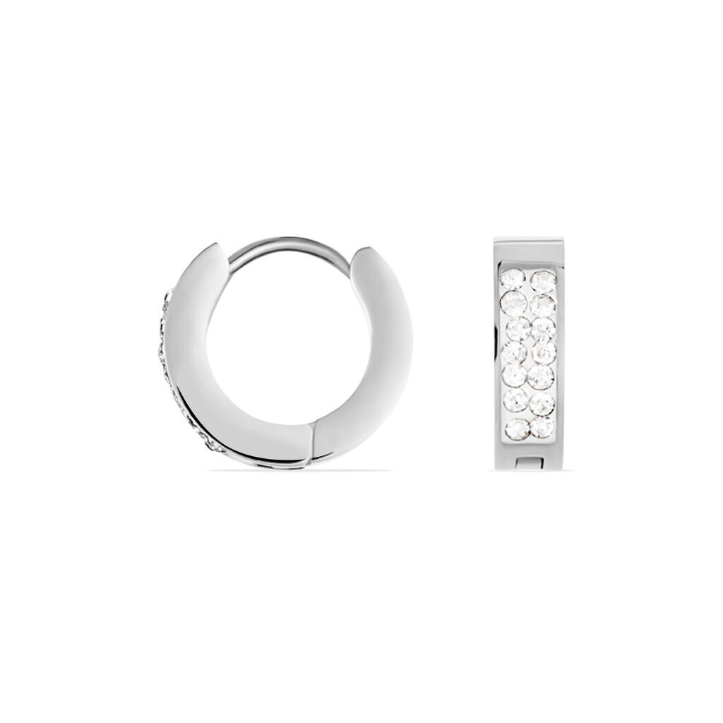 Damen Creolen Edelstahl Kristall Wei&szlig; B 0,93 mm