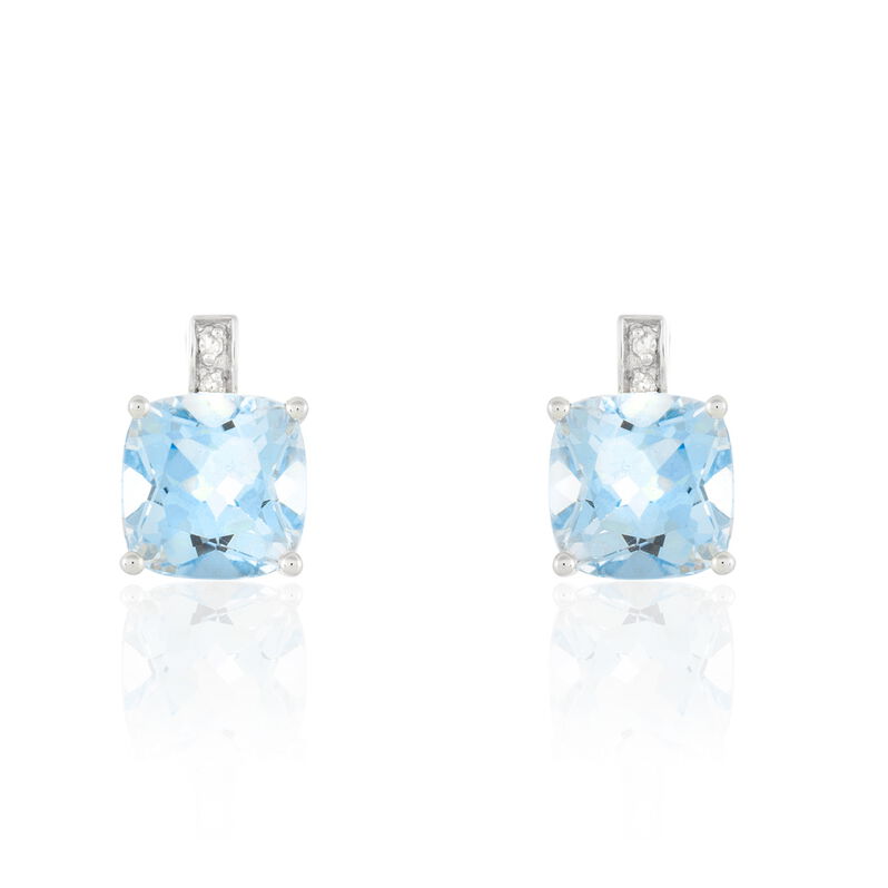 Boucles D'oreilles Puces Or Blanc Topaze Et Diamant - Spannringe Damen | OROVIVO