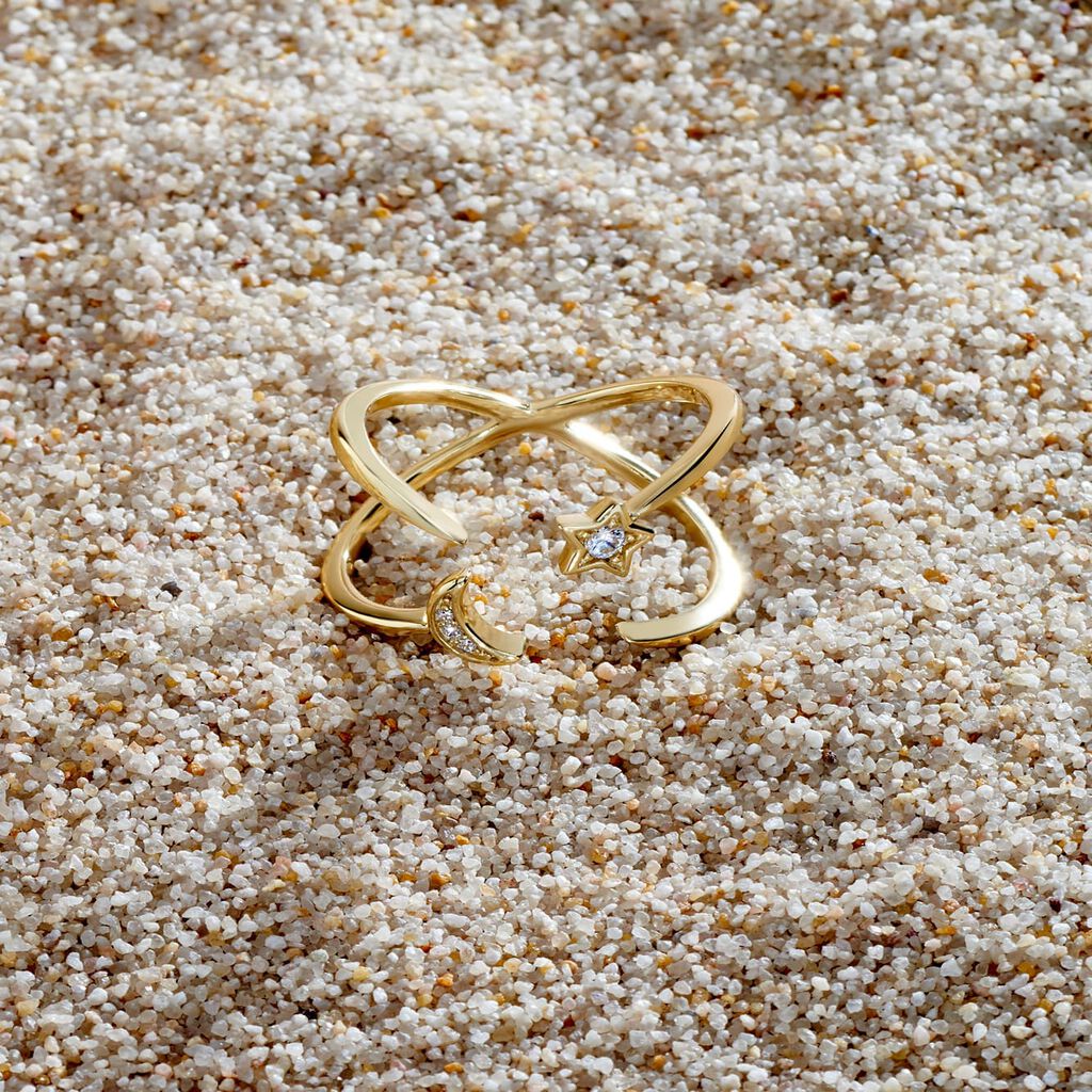 Damen Ring Silber vergoldet 925 Zirkonia Stern Stars  - Ringe mit Stein Damen | OROVIVO