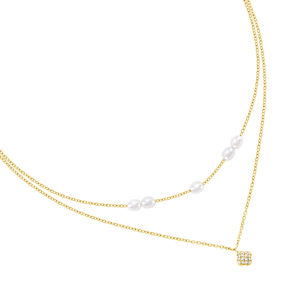 Angelina Damen Collier Silber vergoldet 925 Zuchtperle Wei&szlig; 3,75 ct Blume B 1,2 mm