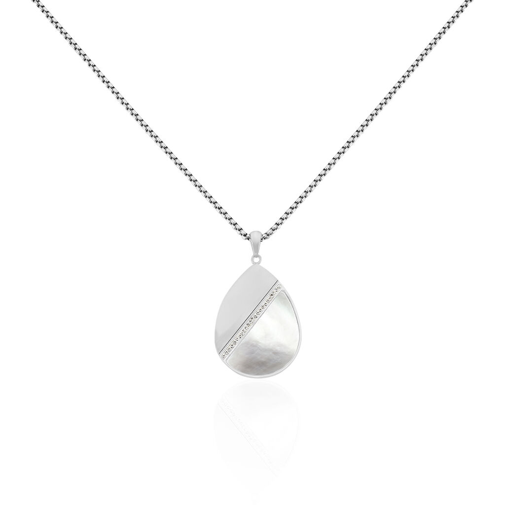 🦚 Damen Halskette Edelstahl Perlmutt Glassteine, Collier mit Stein