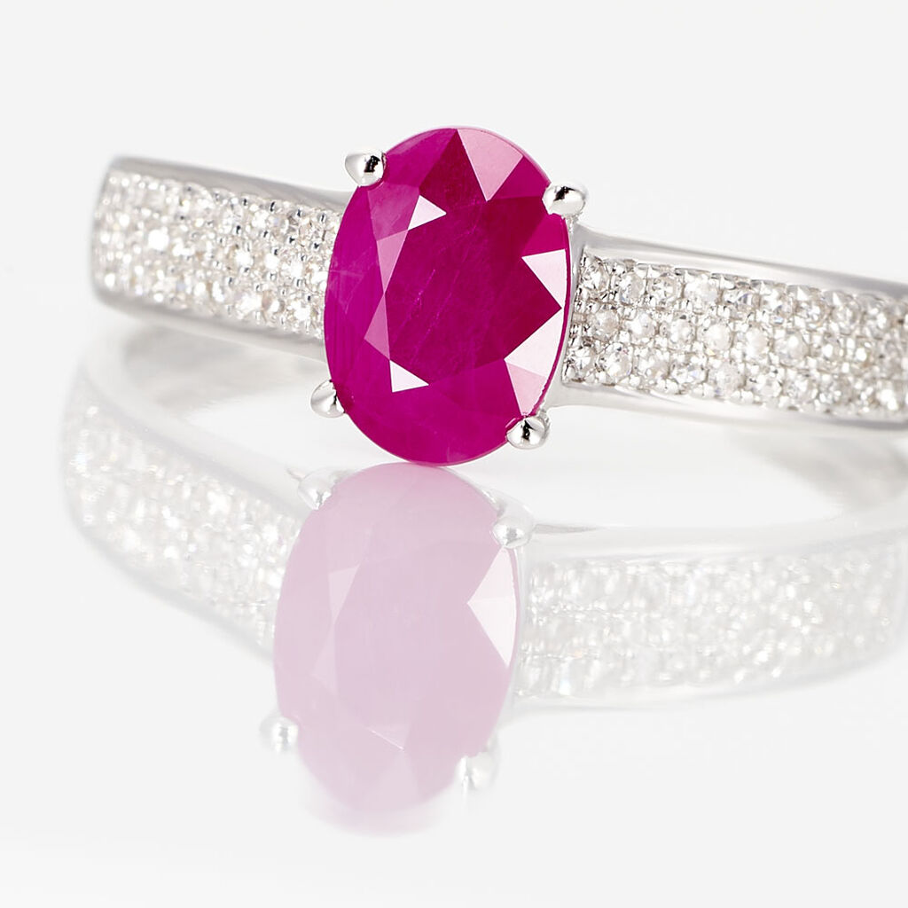 Bague Crista Or Blanc Rubis Et Diamant - Spannringe Damen | OROVIVO
