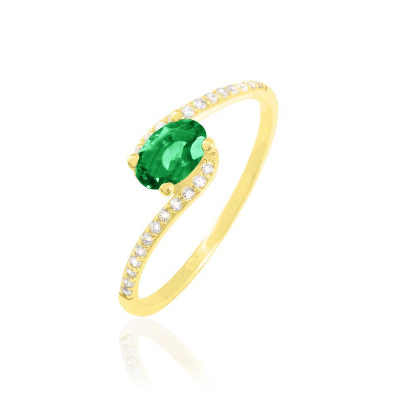 Bague Loriane Or Jaune Emeraude Et Diamant - Spannringe Damen | OROVIVO