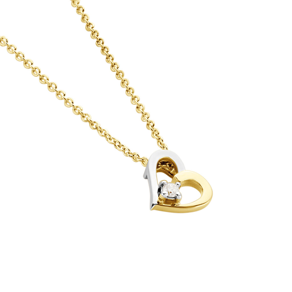 Damen Collier Gold Bicolor Gold/Silber 375 Diamant 0,03ct Herz Agnese - Halsketten Damen | OROVIVO
