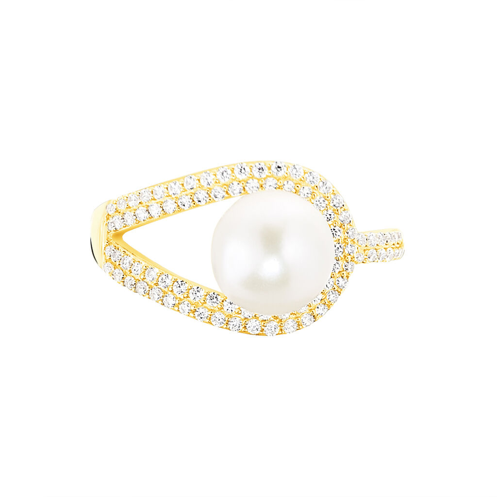 Bague Leyan Or Jaune Perle De Culture Et Oxyde De Zirconium - Spannringe Damen | OROVIVO