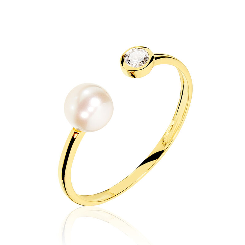 Bague Mounya Or Jaune Oxyde De Zirconium Et Perle De Culture - Spannringe Damen | OROVIVO